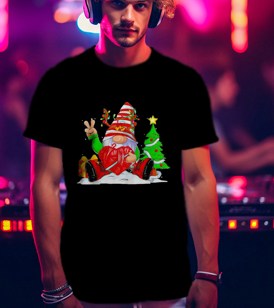 Gnome Love Peace Christmas Crochet Yarn Tree T-Shirt
