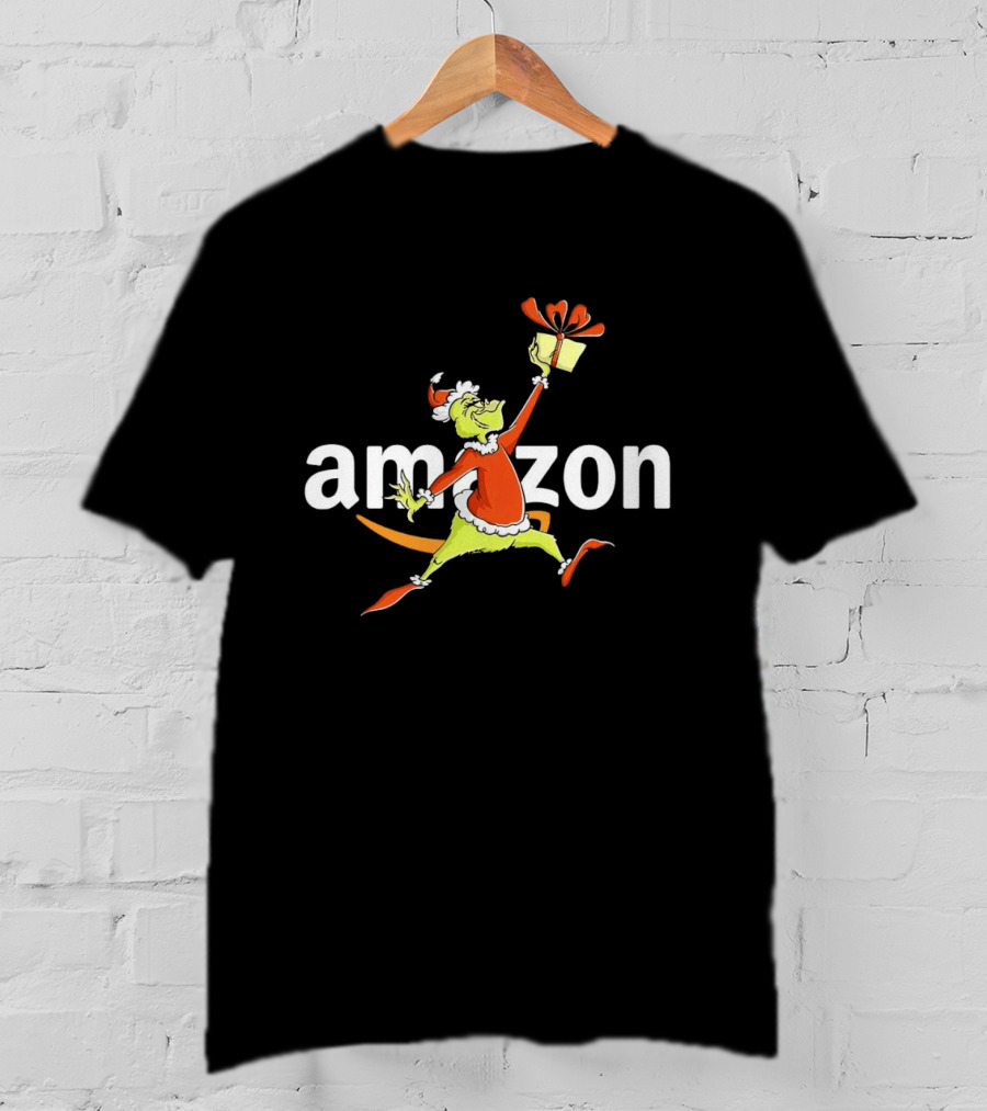 Amazon Christmas Grinch Holding Present T-Shirt