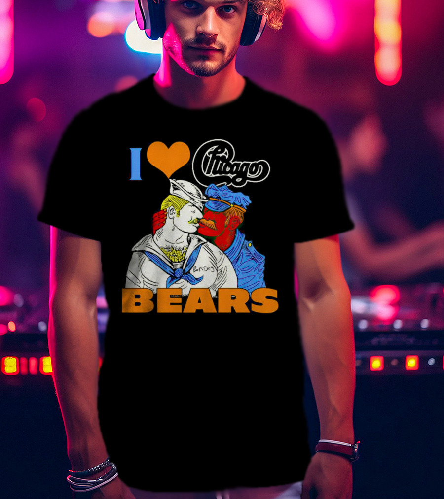 I Love Chicago Bears BossDog Sailor And Cop Embrace T-Shirt