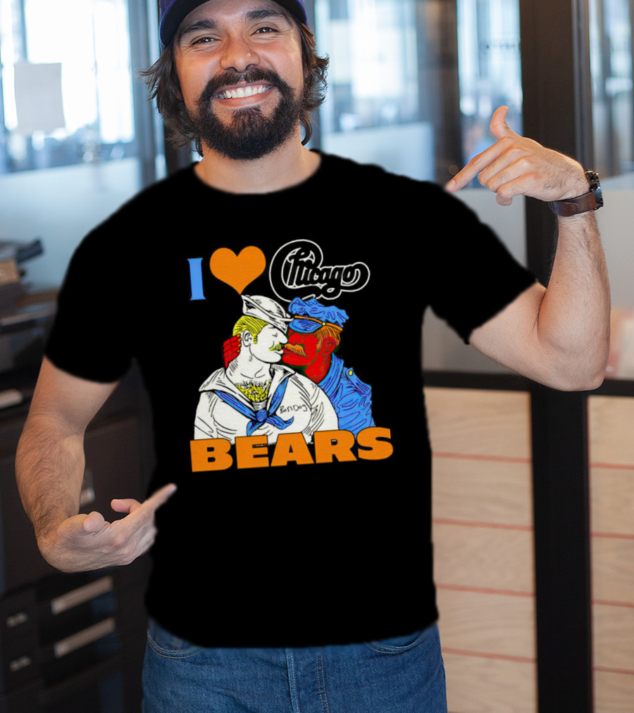 I Love Chicago Bears BossDog Sailor And Cop Embrace T-Shirt