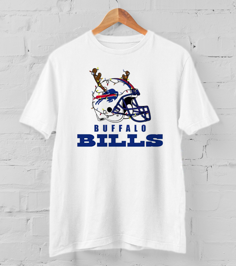 Buffalo Bills Helmet With Deer Antlers And Christmas Lights T-Shirt