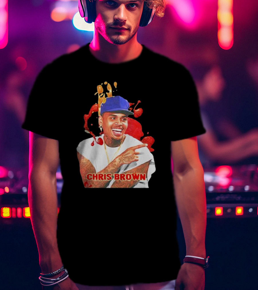 CHRIS BROWN Essential Red Splash Art Happy Pose T-Shirt