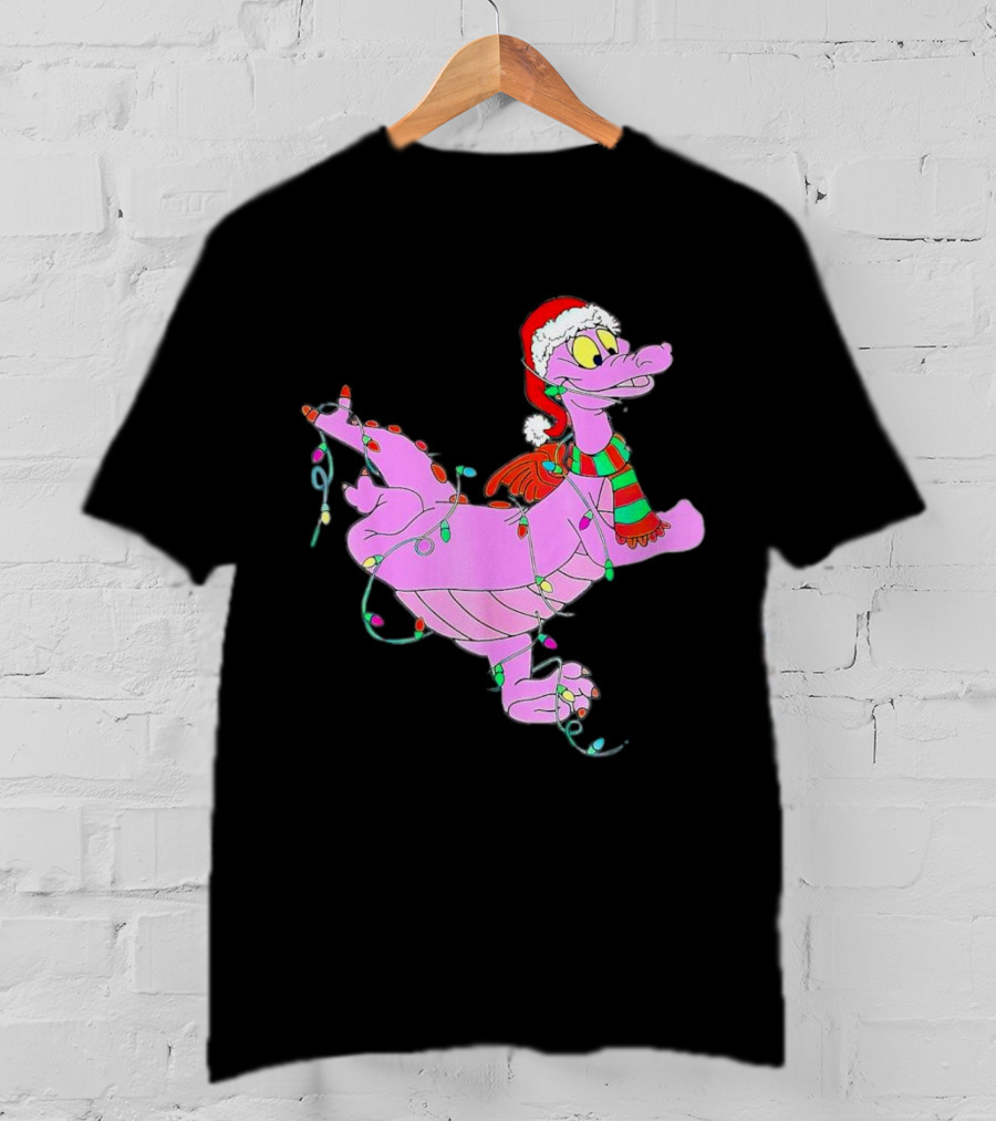 Dragon Figment In Santa Hat Wrapped In Christmas Lights T-Shirt