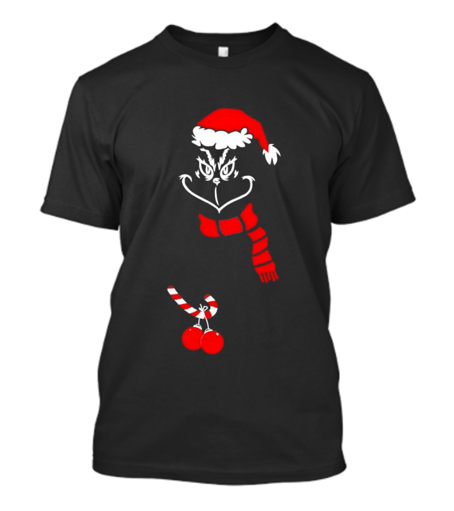 Grinch Santa Hat Scarf Candy Cane Christmas Balls T-Shirt