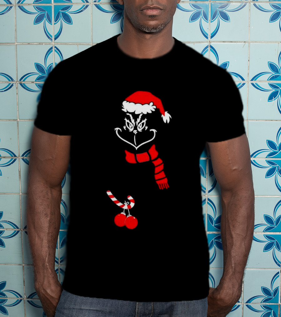 Grinch Santa Hat Scarf Candy Cane Christmas Balls T-Shirt