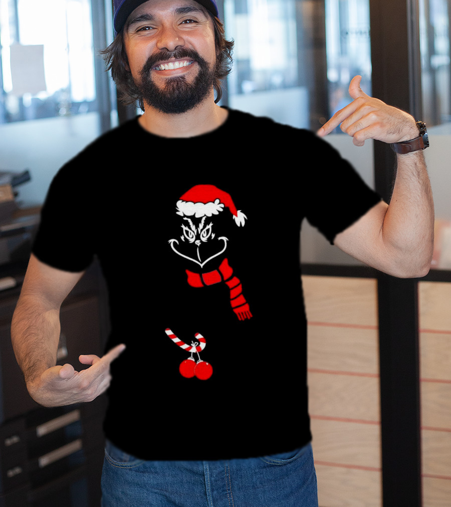 Grinch Santa Hat Scarf Candy Cane Christmas Balls T-Shirt