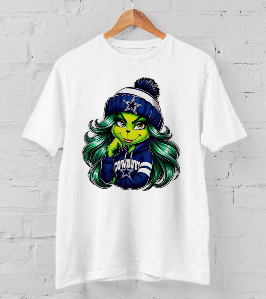 Grinch Girl In Dallas Cowboys Hat And Hoodie With Star T-Shirt