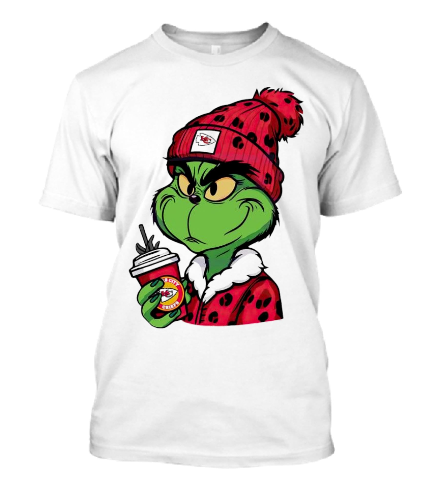 Grinch Kansas City Chiefs Leopard Print Coffee Cup T-Shirt
