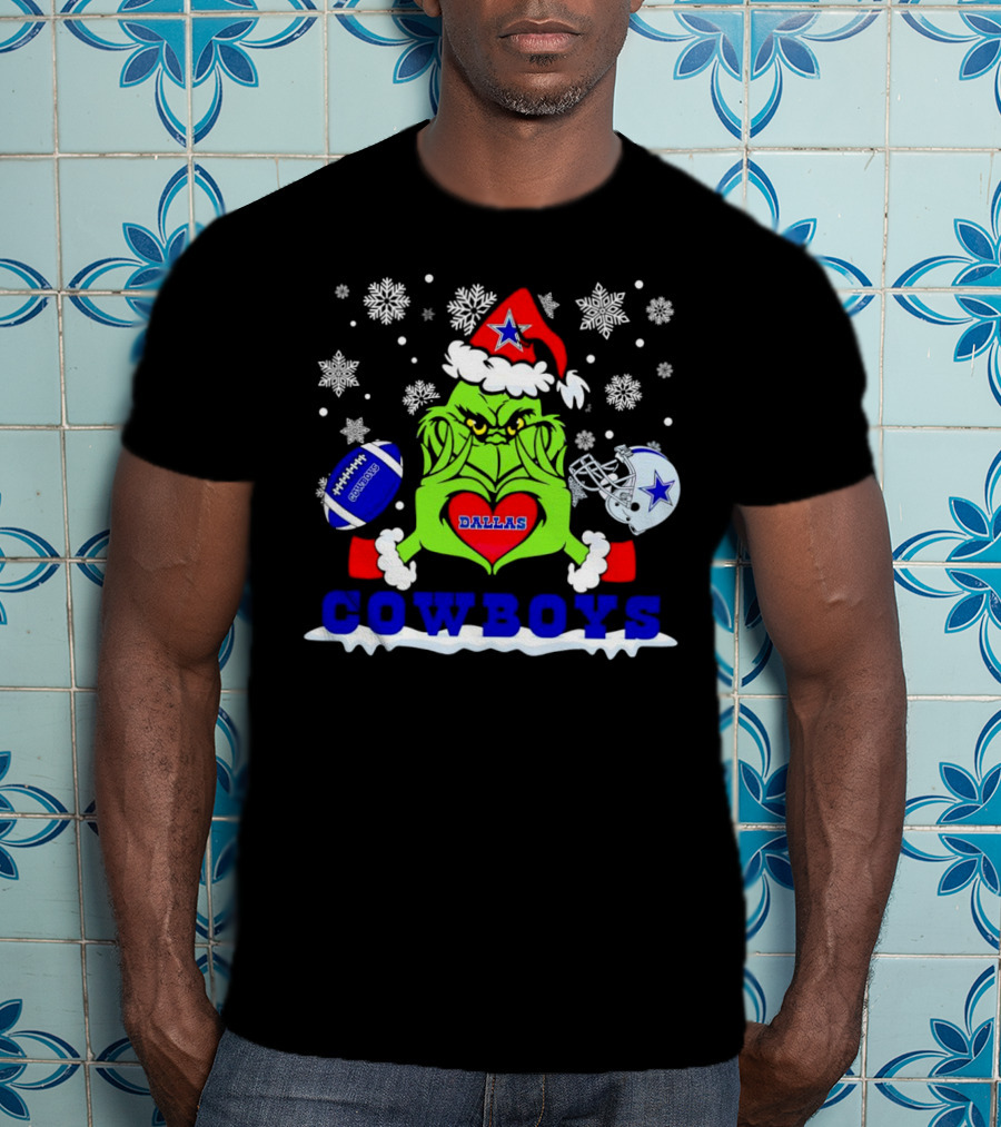 Grinch Dallas Cowboys Christmas Football Snowflakes T-Shirt