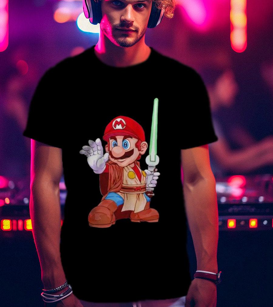 Mario Jedi Star Wars Crossover With Lightsaber T-Shirt