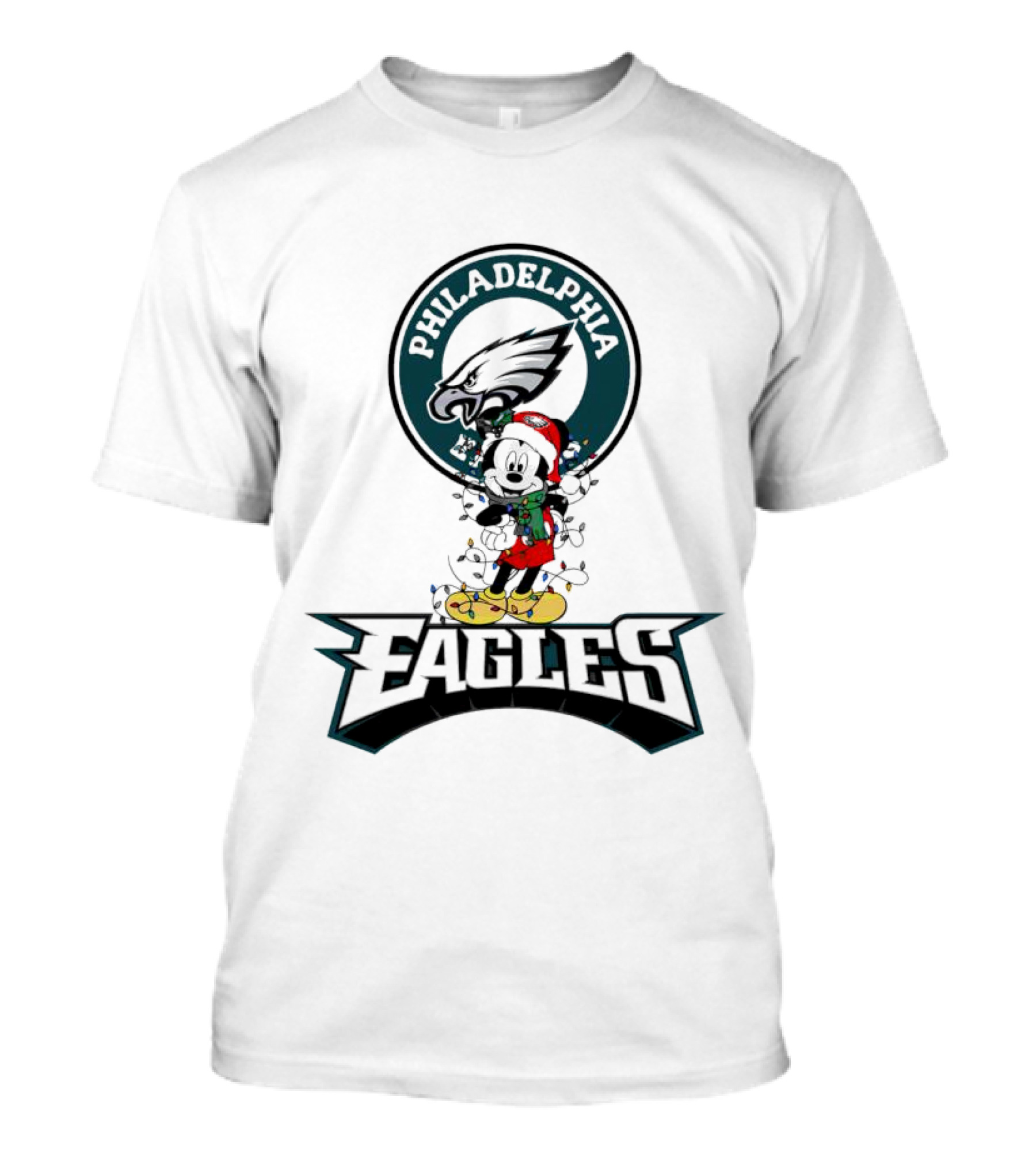Mickey Mouse Philadelphia Eagles Christmas Lights Holiday Spirit T-Shirt