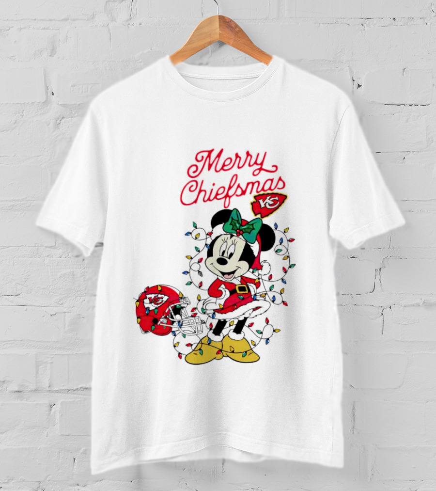 Merry Chiefsmas Minnie Mouse Kansas City Football Christmas Lights Helmet T-Shirt