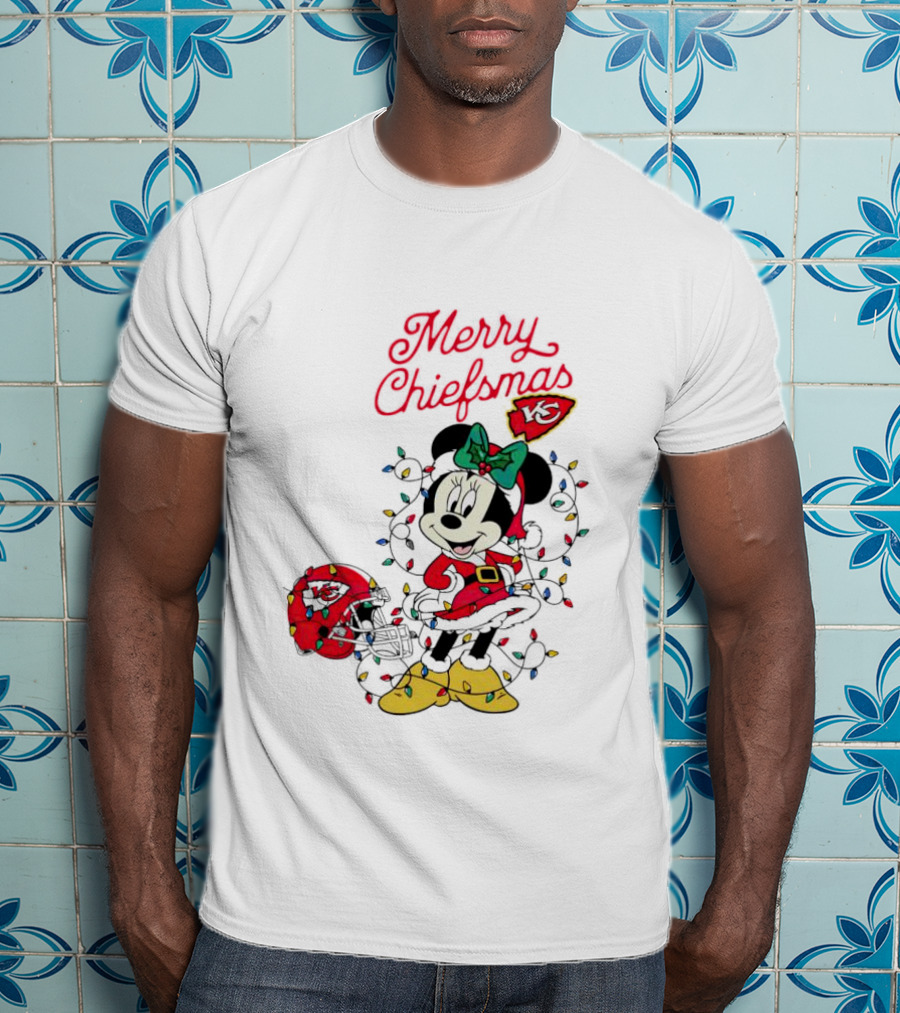 Merry Chiefsmas Minnie Mouse Kansas City Football Christmas Lights Helmet T-Shirt