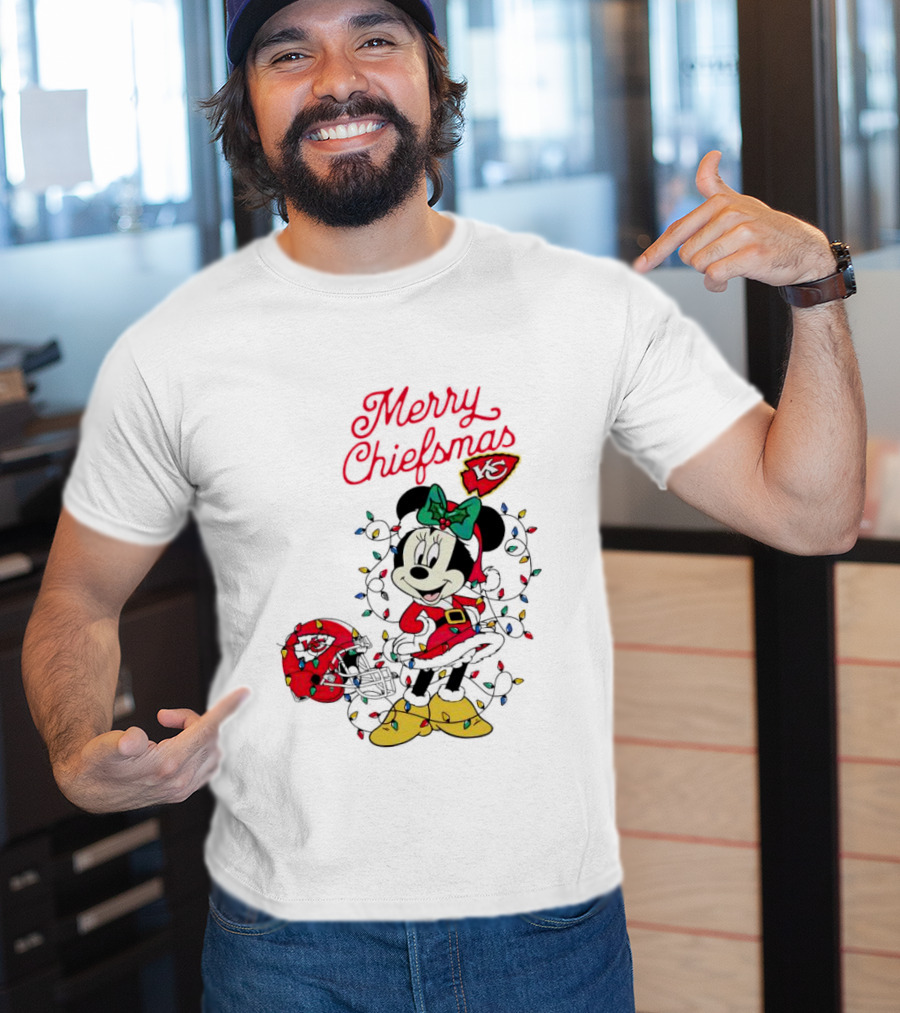 Merry Chiefsmas Minnie Mouse Kansas City Football Christmas Lights Helmet T-Shirt