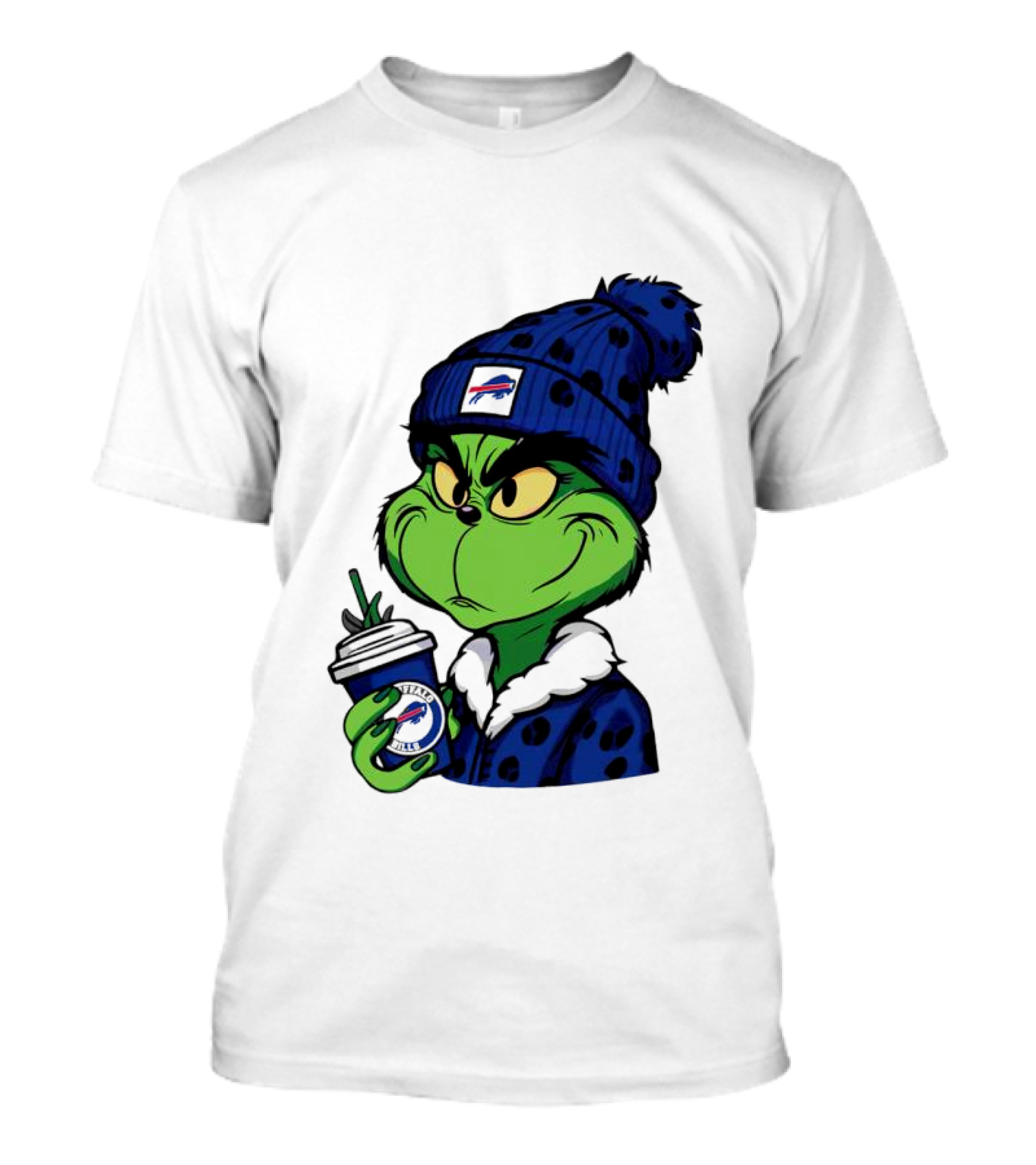 Grinch In Buffalo Bills Beanie Holding Logo Cup T-Shirt