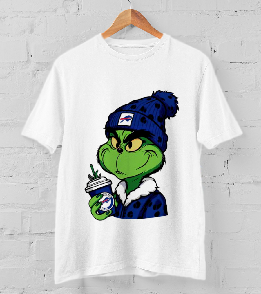 Grinch In Buffalo Bills Beanie Holding Logo Cup T-Shirt