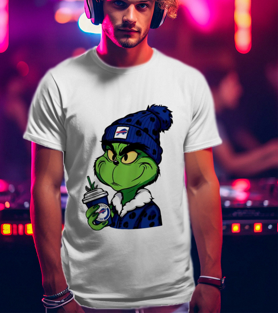 Grinch In Buffalo Bills Beanie Holding Logo Cup T-Shirt