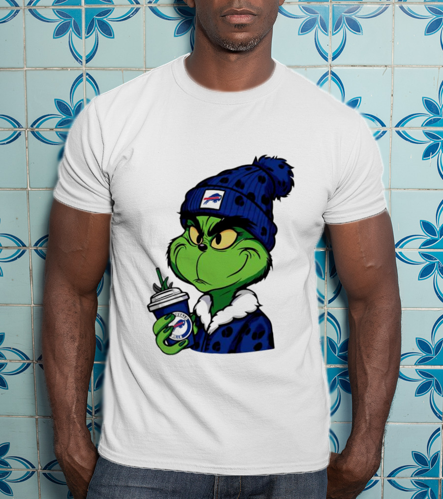 Grinch In Buffalo Bills Beanie Holding Logo Cup T-Shirt