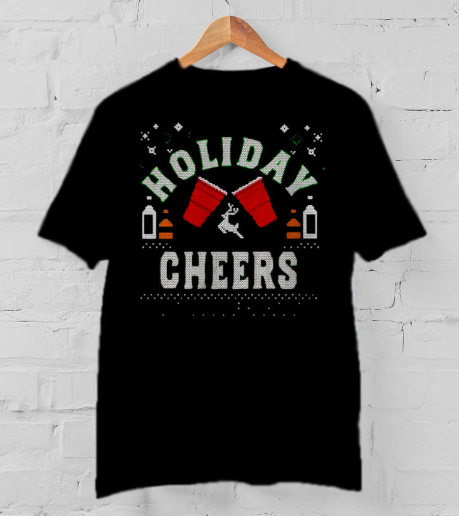 Holiday Cheers Red Cups Reindeer Knit T-Shirt