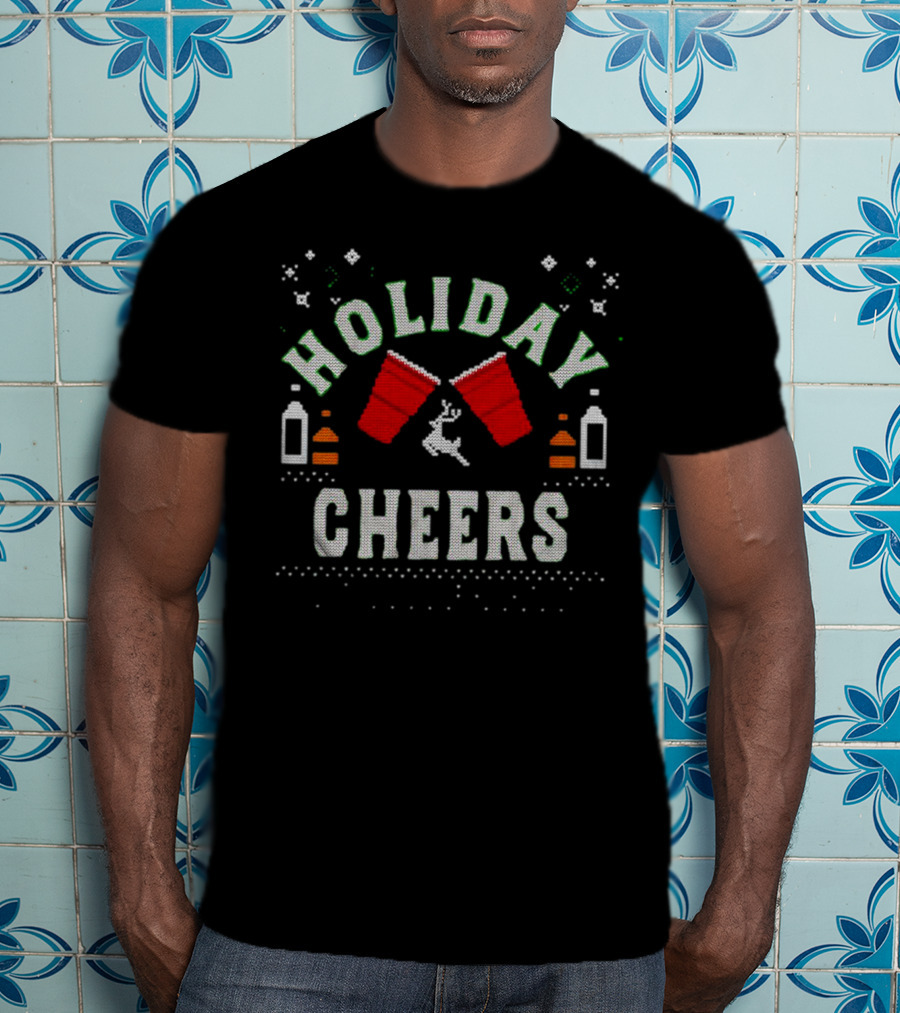 Holiday Cheers Red Cups Reindeer Knit T-Shirt