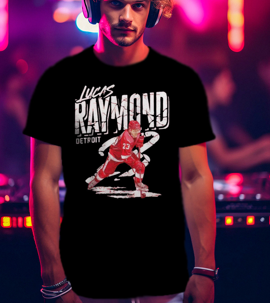 Lucas Raymond Detroit Hockey Player 23 Dynamic Action T-Shirt