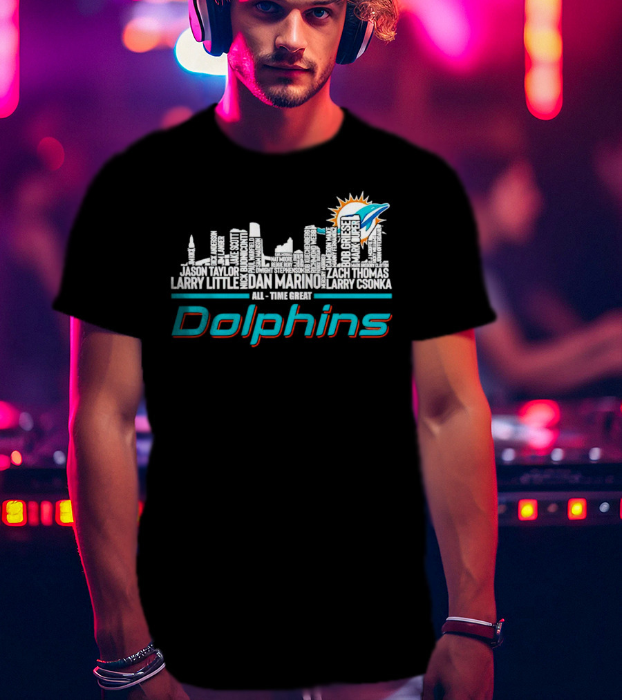 Miami Dolphins Dan Marino Larry Csonka Larry Little Legends All-Time Great City Names T-Shirt