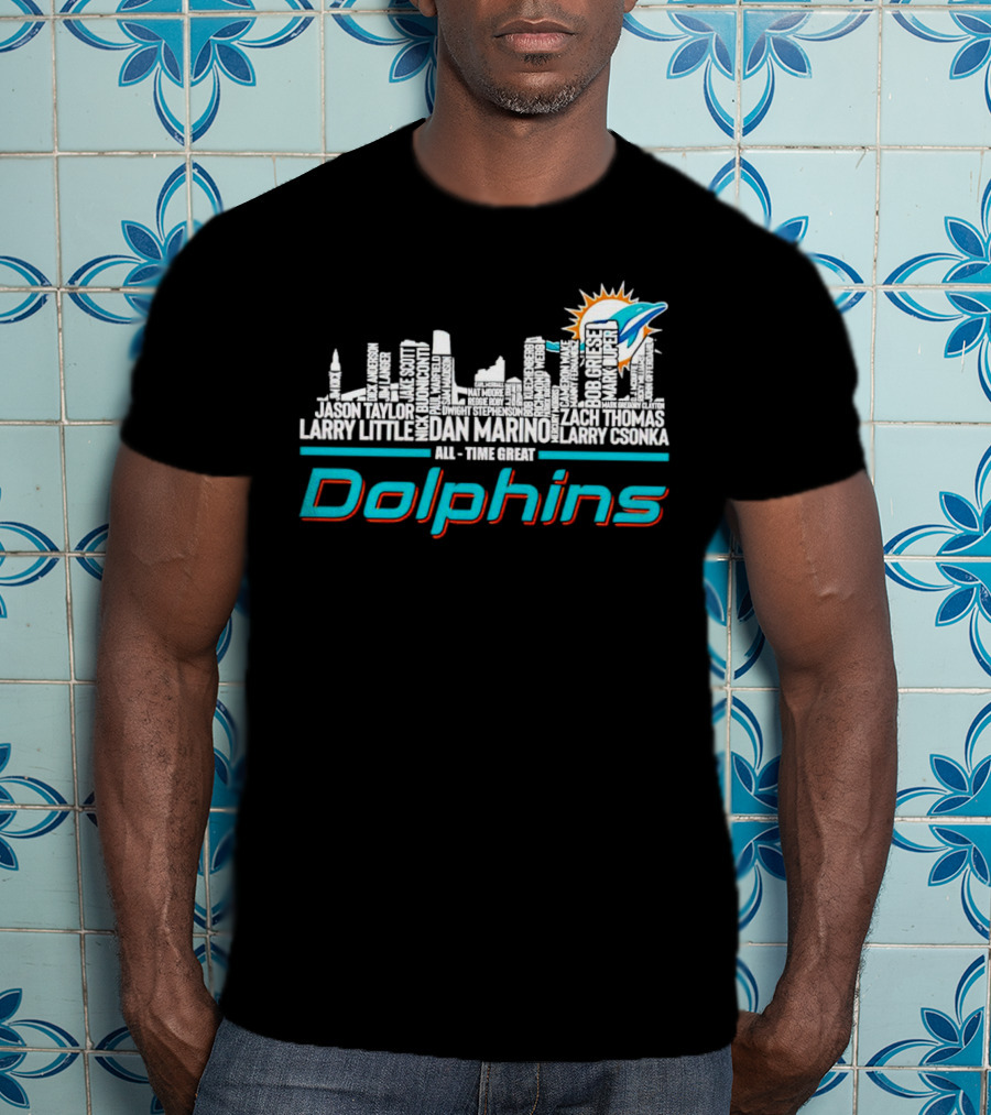 Miami Dolphins Dan Marino Larry Csonka Larry Little Legends All-Time Great City Names T-Shirt