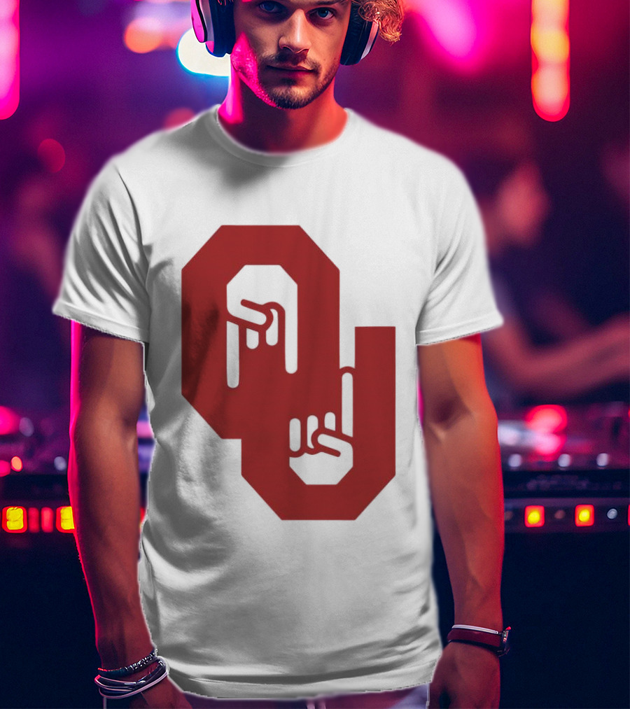 Oklahoma Sooners Logo With Horns Down Hand Gesture T-Shirt