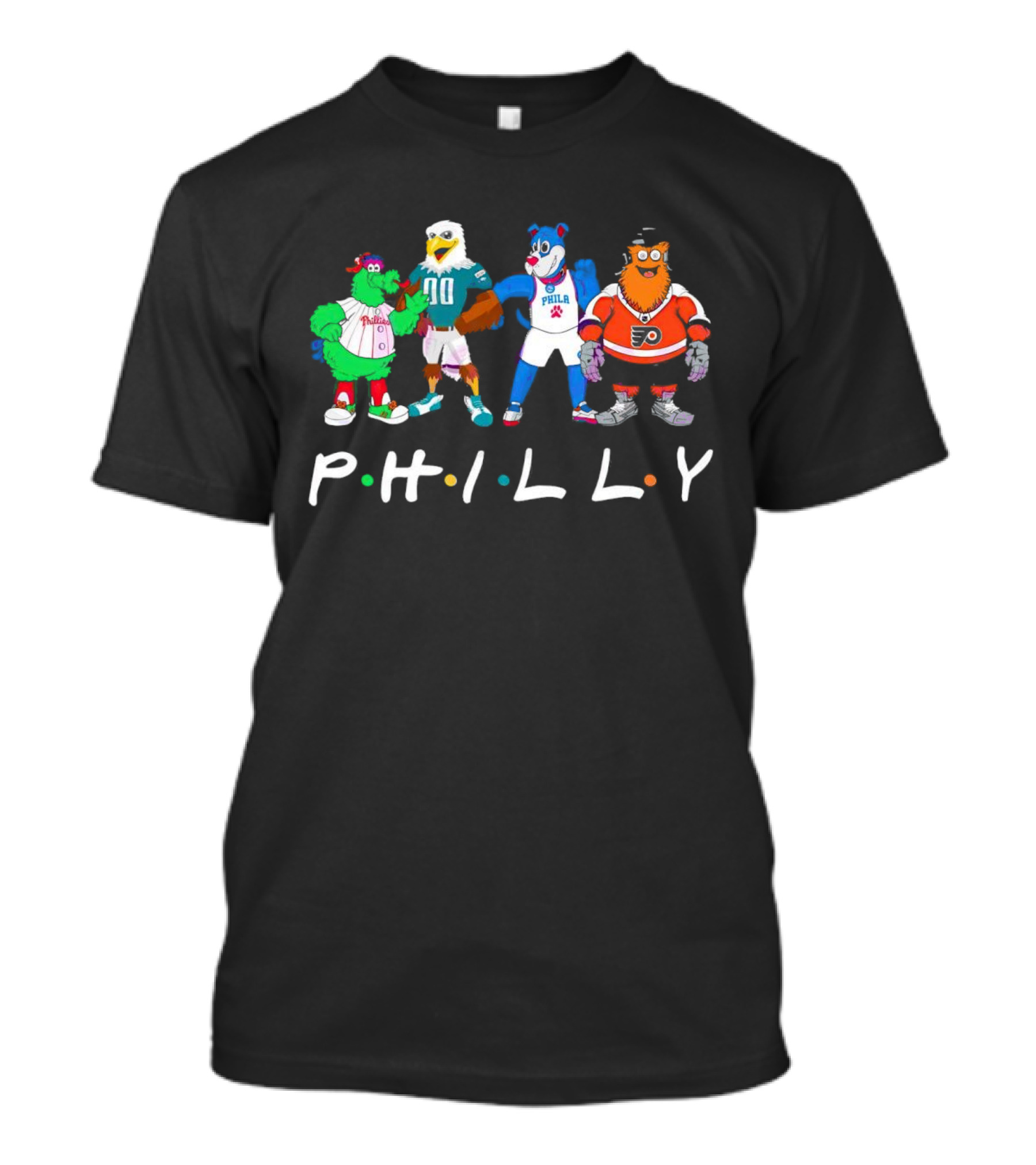 PHILLY Sports Mascots Phillies Eagles 76ers Flyers T-Shirt