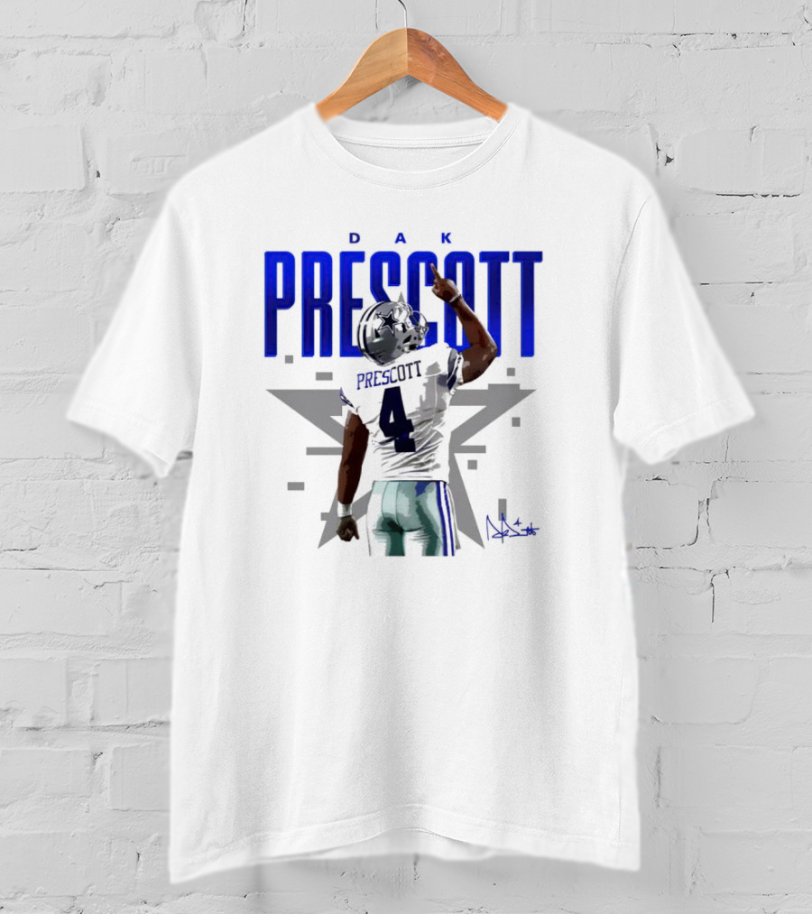 Dak Prescott Dallas Cowboys Number 4 Signature Star T-Shirt
