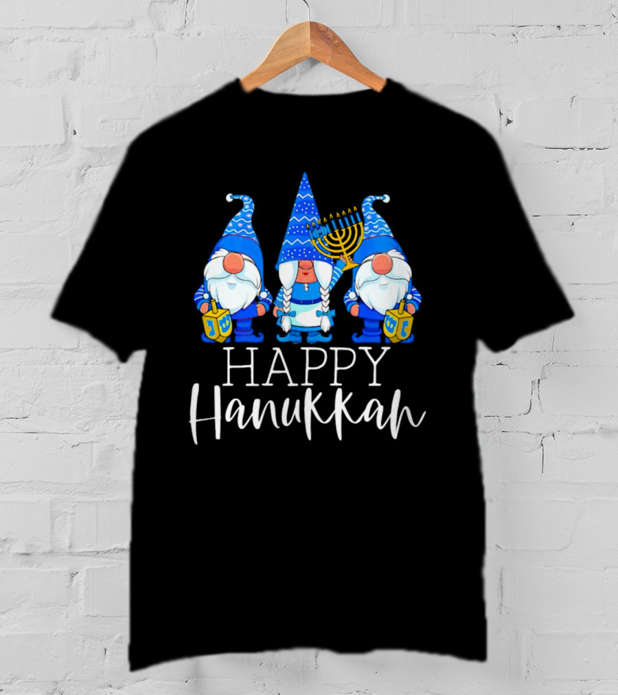 Gnomes Celebrating Hanukkah With Menorah And Dreidel T-Shirt