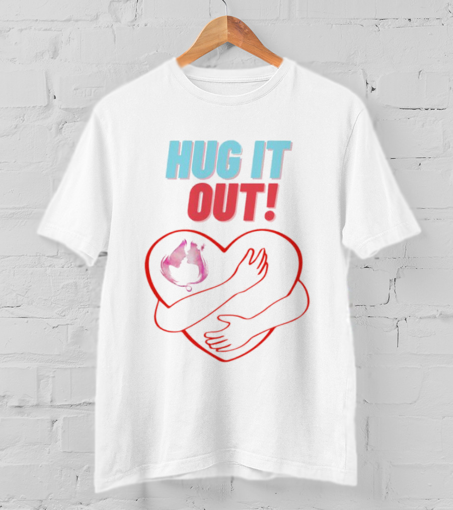 Hug It Out Heart Embrace Inside Red Outline T-Shirt