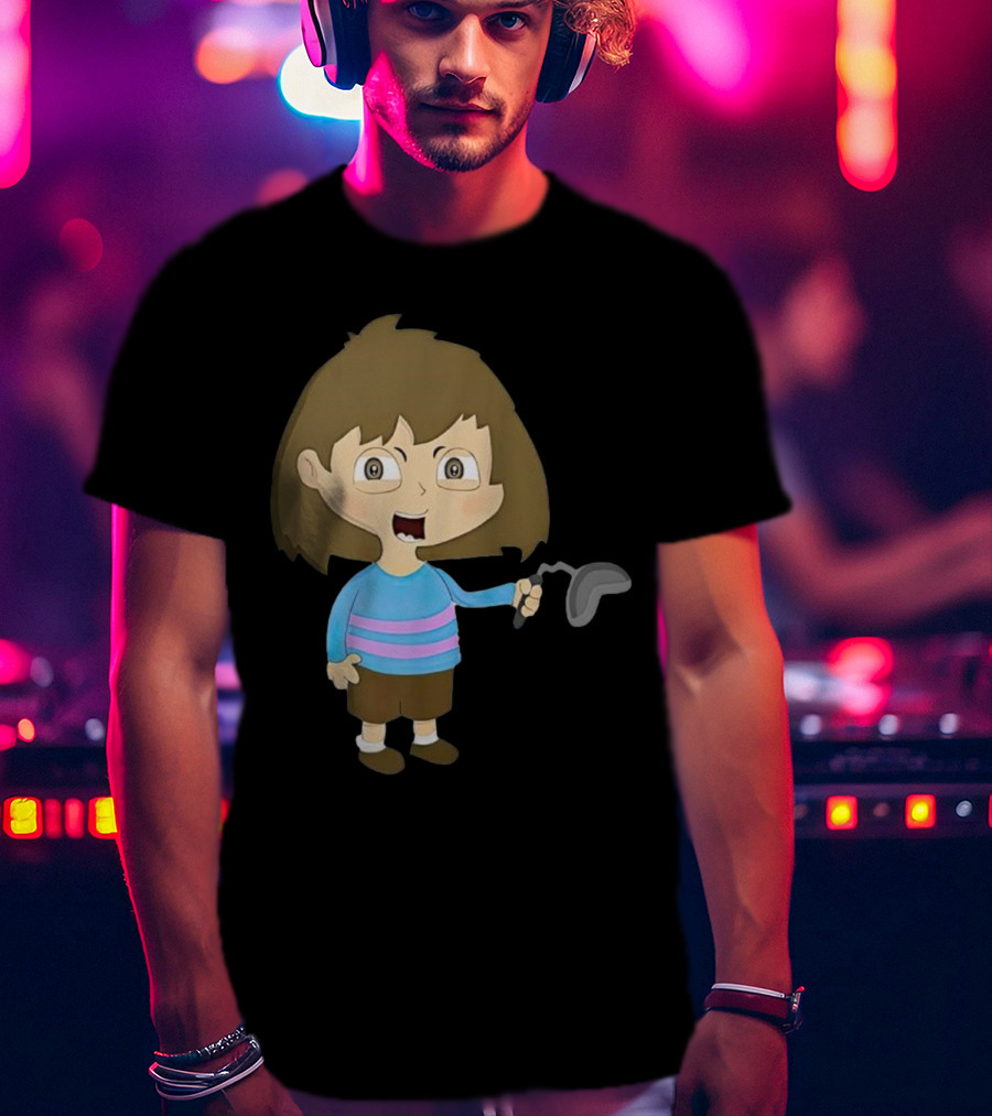 Lhugueny Sou Outfits Blue Striped Sweater Fun Cartoon Gaming Character T-Shirt