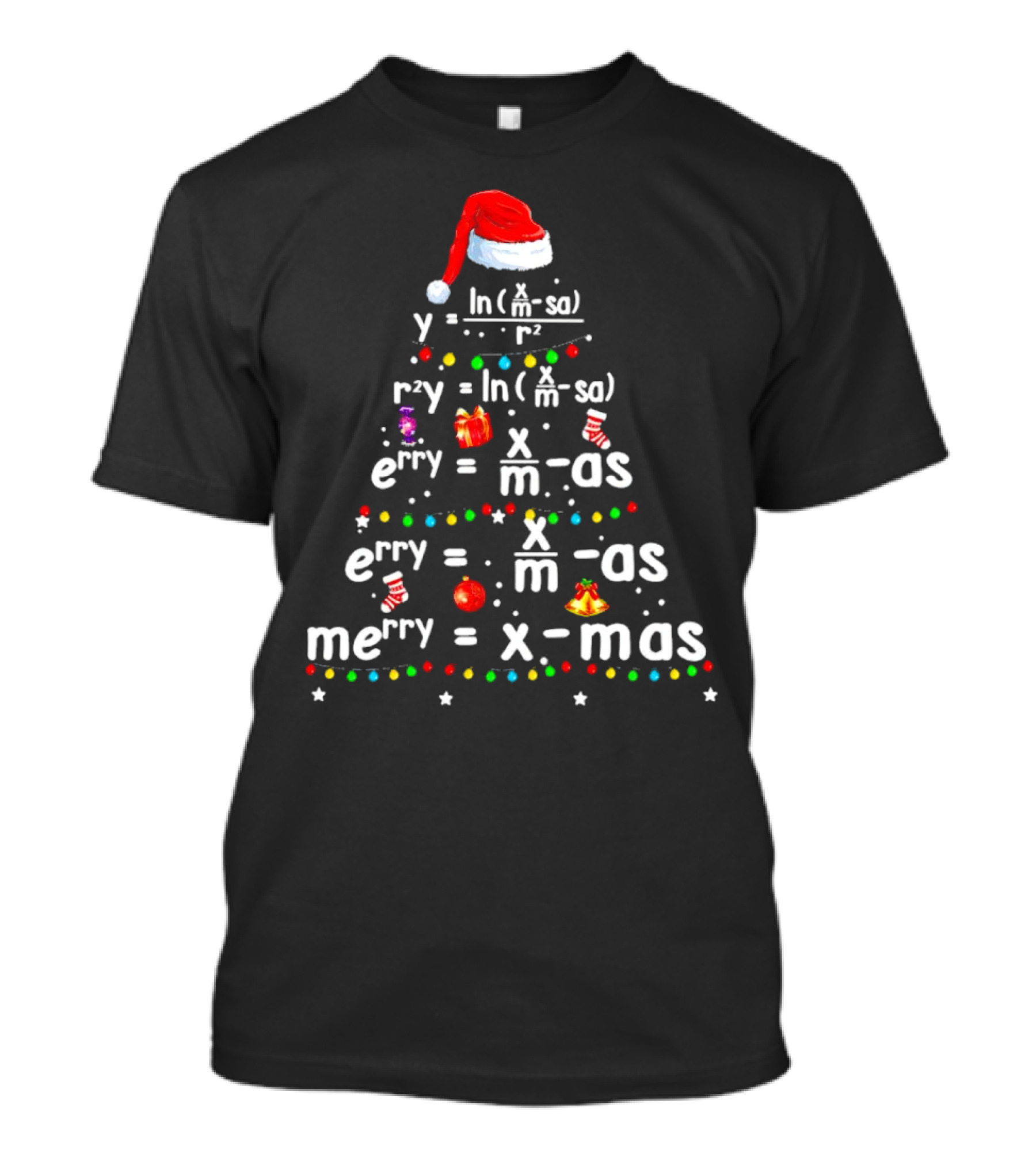 Merry Christmas Tree Math Equations In Santa Hat Form With Holiday Icons T-Shirt