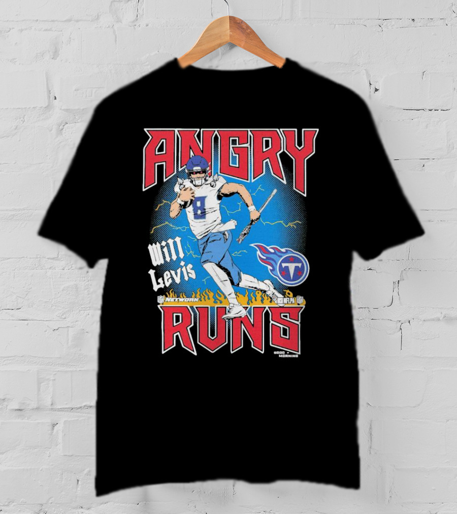 Tennessee Titans Will Levis Angry Runs NFL Network Football 8 Breaking Through Flames T-Shirt