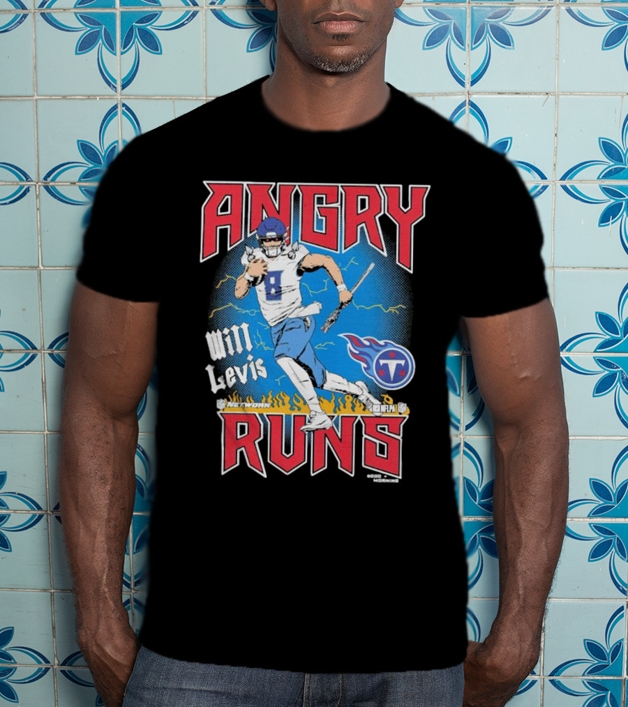 Tennessee Titans Will Levis Angry Runs NFL Network Football 8 Breaking Through Flames T-Shirt