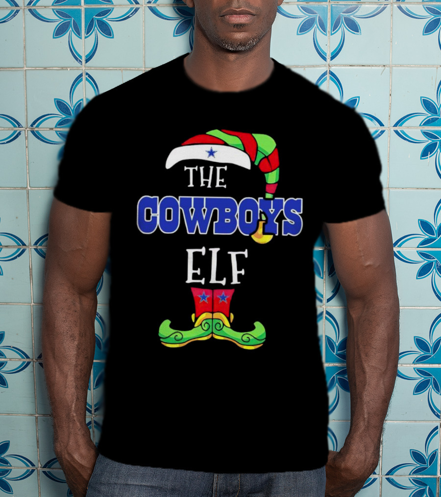 The Cowboys Elf Christmas Holiday Hat And Boots T-Shirt