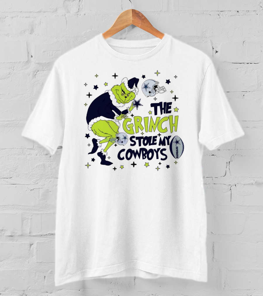 The Grinch Stole My Cowboys Christmas Football Helmet And Star T-Shirt