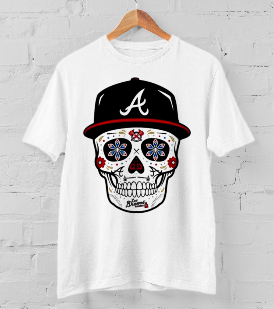 Atlanta Braves Sugar Skull Cap With Floral Elements T-Shirt