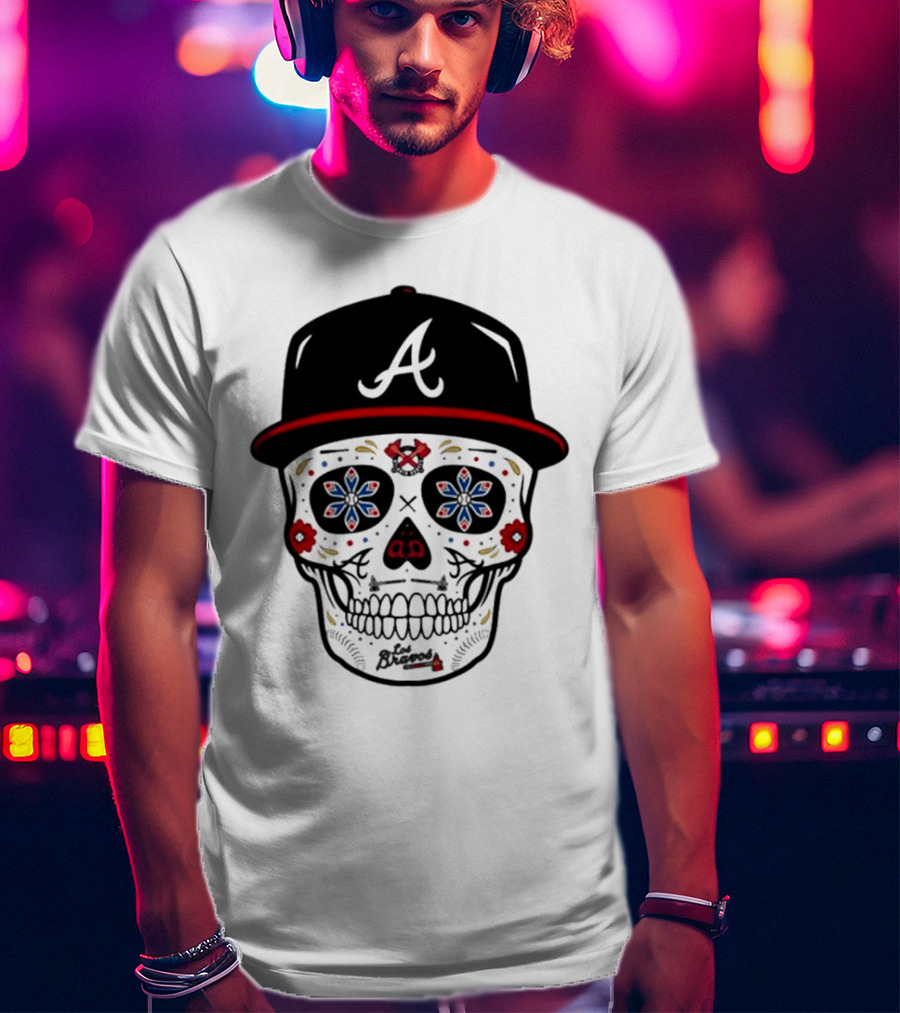 Atlanta Braves Sugar Skull Cap With Floral Elements T-Shirt