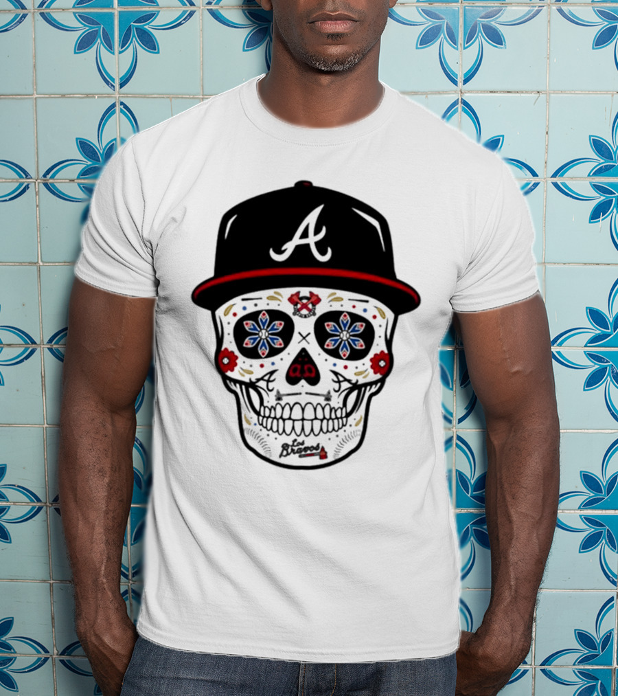 Atlanta Braves Sugar Skull Cap With Floral Elements T-Shirt
