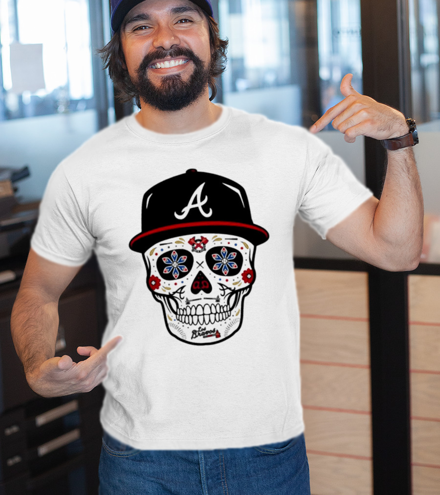 Atlanta Braves Sugar Skull Cap With Floral Elements T-Shirt