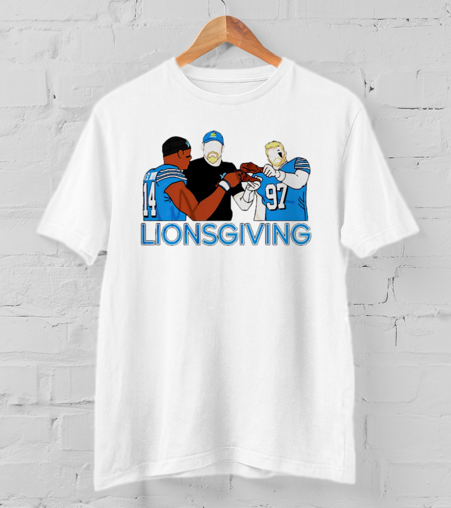 Detroit Lions Thanksgiving Lionsgiving Celebration With 14 And 97 T-Shirt