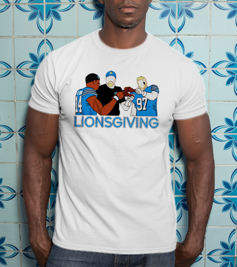 Detroit Lions Thanksgiving Lionsgiving Celebration With 14 And 97 T-Shirt