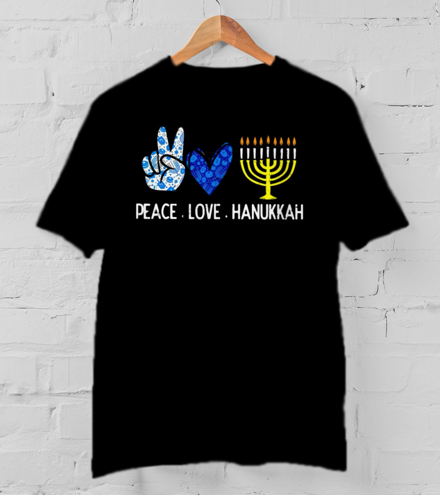 Peace Love Hanukkah Menorah Symbol Blue T-Shirt