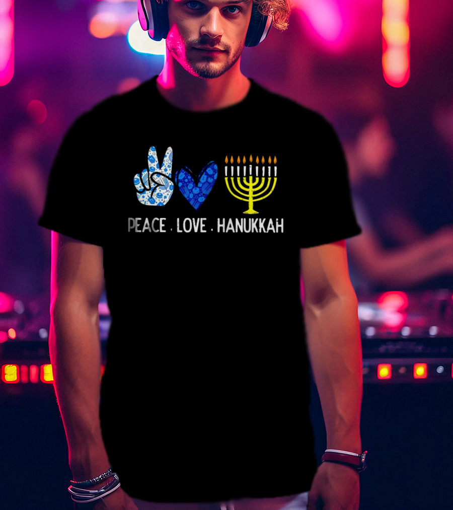 Peace Love Hanukkah Menorah Symbol Blue T-Shirt