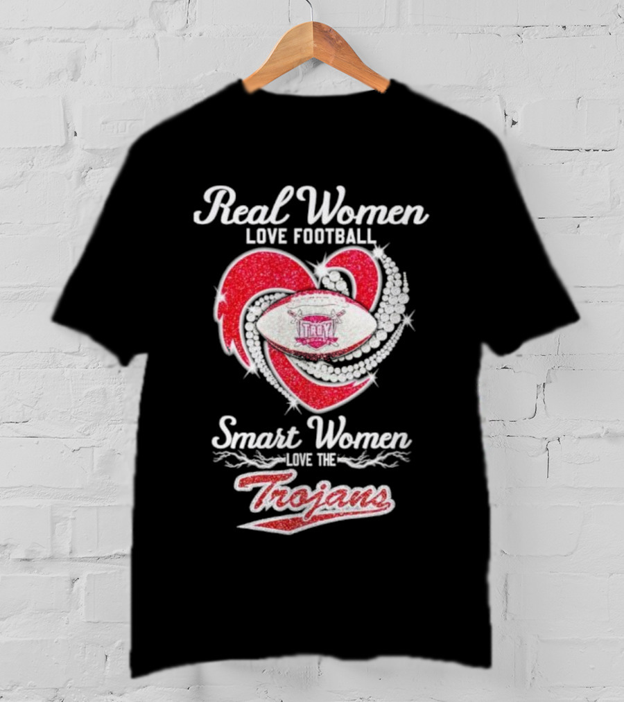 Real Women Love Football Smart Women Love The Trojans Football Heart T-Shirt