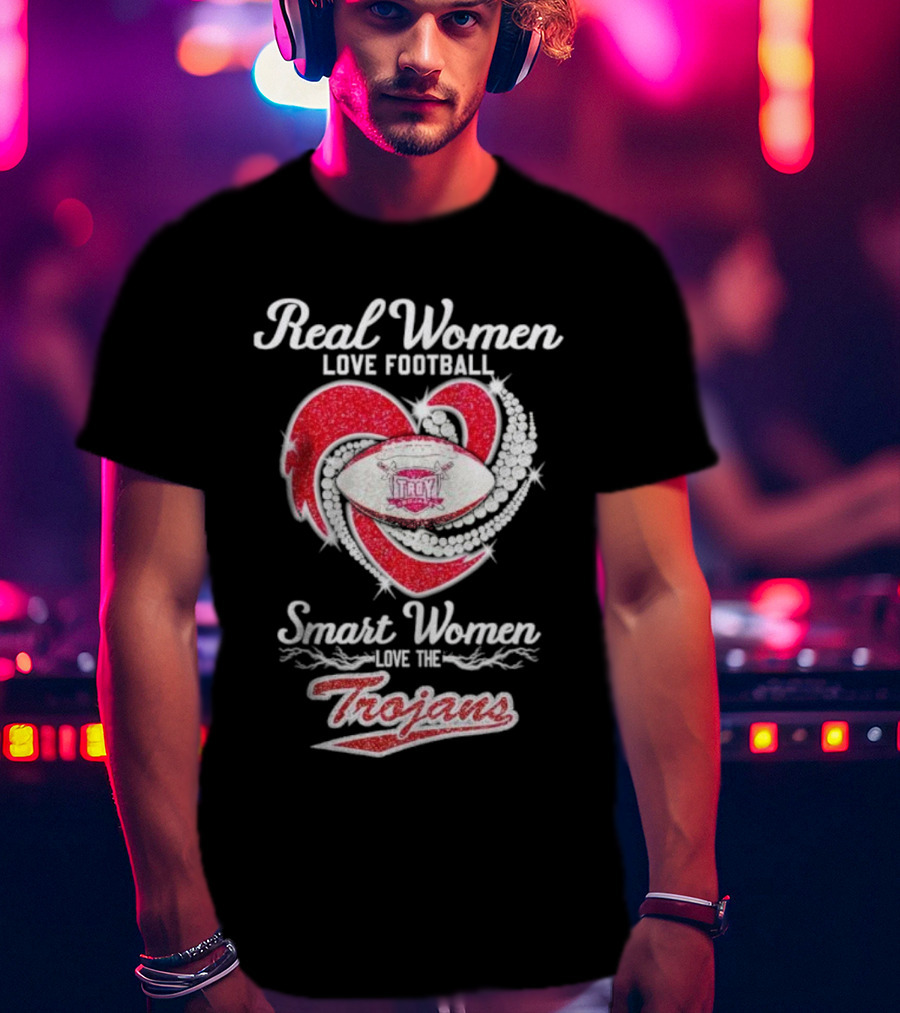 Real Women Love Football Smart Women Love The Trojans Football Heart T-Shirt