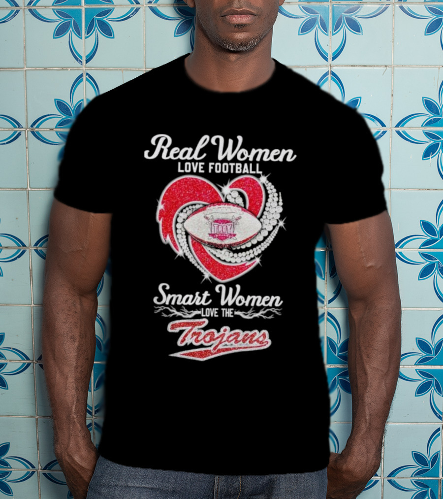 Real Women Love Football Smart Women Love The Trojans Football Heart T-Shirt