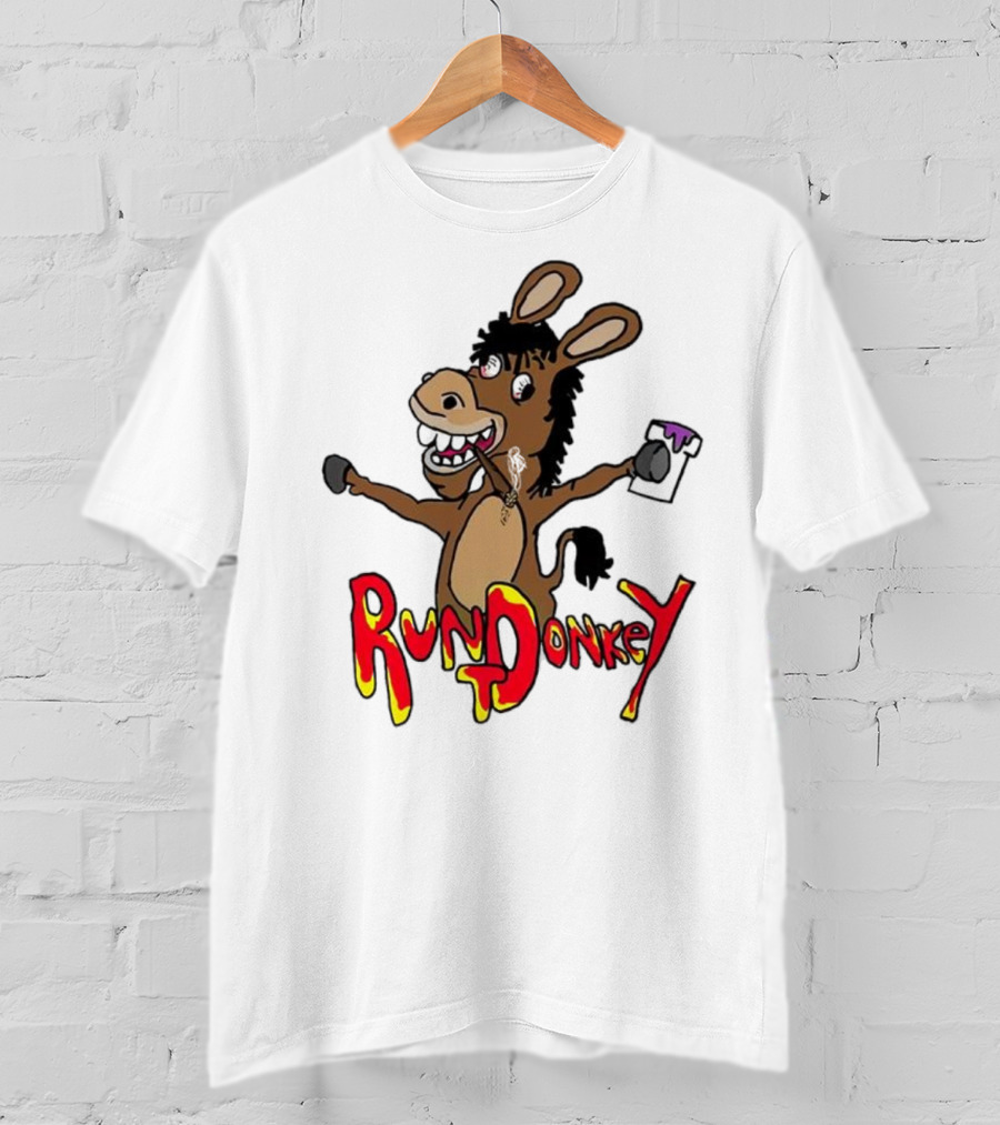 Runt Donkey Parody With Cartoon Donkey Holding Bell And Rockstar T-Shirt